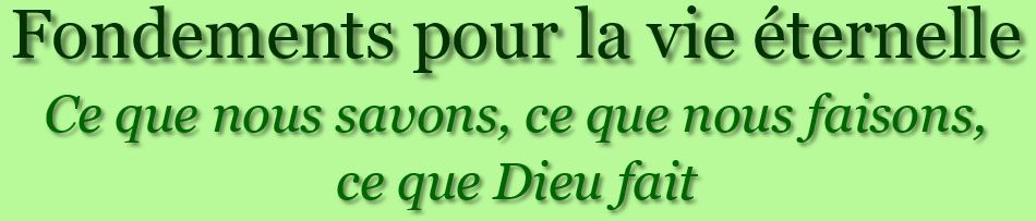 Une image textuelle constituant le titre de la page web : Fondements pour la vie éternelle : ce que nous savons, ce que nous faisons, ce que Dieu fait